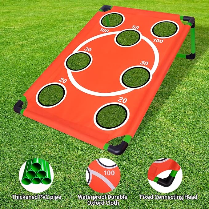 Portable Cornhole Set PVC Framed Corn Holes Outdoor Game Set with 2 Cornhole Boards, 8 Cornhole Bean Bags and Carrying Case, Camping Games Indoor Outdoor for Adults, Travel Camping Accessory