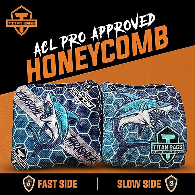 Titan Bags Thrasher Cornhole Bags - 6"x6" ACL PRO Approved Tournament-Grade, Durable Dual-Sided for Precision Shots, All-Weather Power Grip Pellets for Indoor & Outdoor Tossing - Set of 4