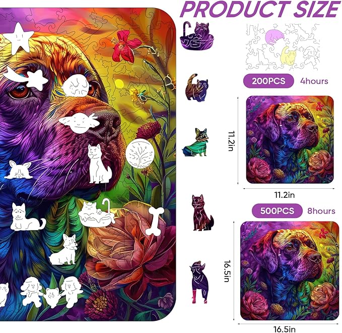 Qiuenisray Wooden Puzzles 500 Pieces, Painted Labrador Dog Jigsaw Puzzles, FSC Certified Unique Shape Royal Animal Adult Puzzles, Irregular Best Gift for Family Game 16.5 x 16.5 in