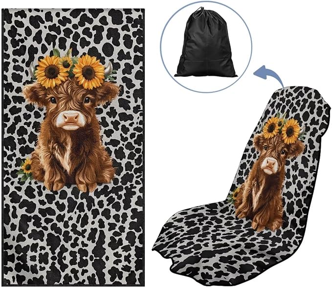 INSTANTARTS Cow Striped Highland Cow Car Seat Towel Covers Yoga Towel Car Seat Cover Car Towel