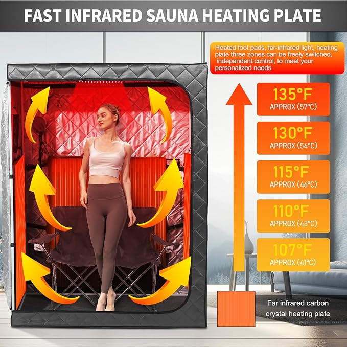 Full Body Portable Personal Infrared Saunas for Home, 2 Person Sauna Tent, at Home Sauna, Portable Infrared Sauna Two-Person Sauna Tent with 2 Foldable Chairs, Remote Control