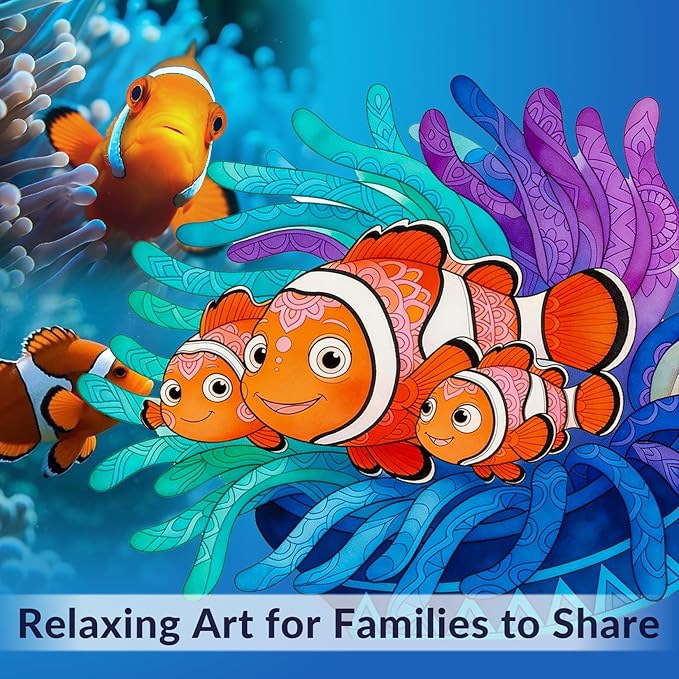 FUNLAVIE Adult Coloring Book - Ocean Animal Mandala Designs for Adults Relaxation and Teens Stress Relief, Spiral Bound Mindfulness Coloring Book for Women, Ocean Creature Mandalas and Patterns