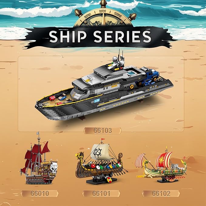 Luxury Yacht Building Block Set for Adult 66103, Cruise Ship Building Toy Boat Model Kit, Yacht Collectible Display Decorations Gift for Adult Boys Girls Kids 14+ (4421PCS)