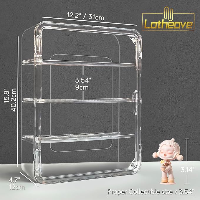 Clear Acrylic Display Case with Light, 4 Tiers Clear Display Case for Figures, Acrylic Storage Organizers Box with Magnetic Door, Wall-Mounted Dustproof Showcase for Collectibles Action Figure