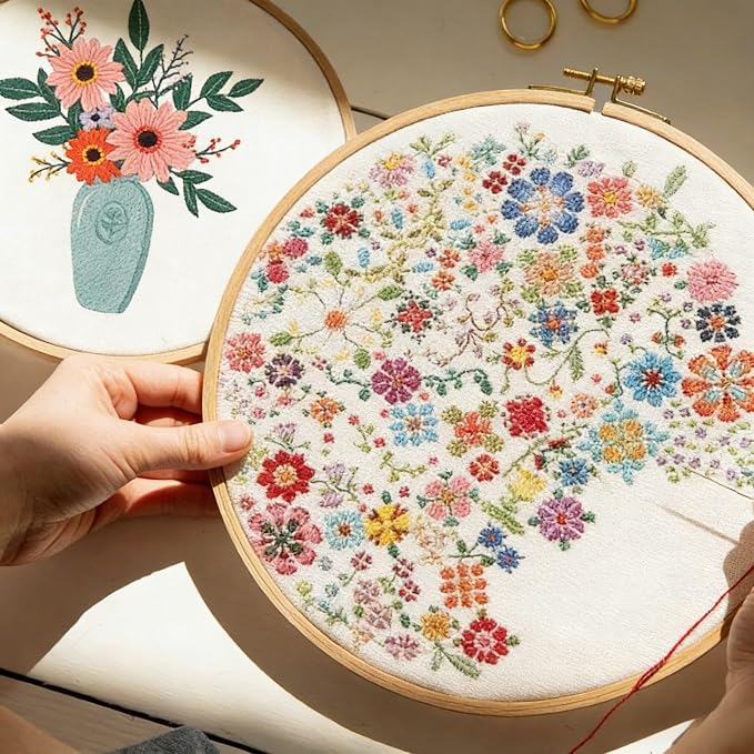 YUSHENYI Giftable Florals Crosses Stitching Set Featuring Pattern Guide for Stress Relief Decor Flower Embroidery Set