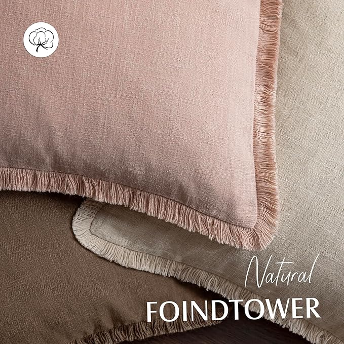 Foindtower Set of 2 Decorative Linen Fringe Throw Pillow Covers Boho Farmhouse Cushion Cover with Tassels Soft Accent Pillowcase for Couch Chair Sofa Bed Living Room Home Decor,24×24 Inch,Light Pink