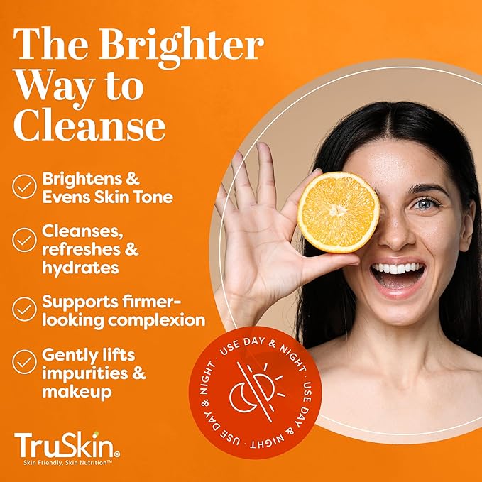 TruSkin Vitamin C Face Wash Cleanser - Brightening Facial Cleanser with Vitamins C & E, Rosehip Oil, Aloe Vera & MSM - Gently Cleanses, Refreshes & Supports Radiant Skin - 4 fl oz