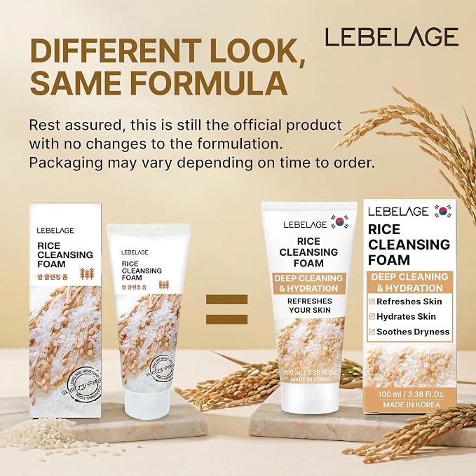 LEBELAGE Korean Rice Facial Cleanser 3.38 oz | Cleansing Foam Face Wash | Low pH Gentle Hydrating Daily Facial Cleanser Sensitive Skin | Deep Cleansing Foaming Cleanser, Pore Care-All Skin Types