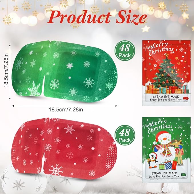 Demissle 96 Pack Christmas Steam Eye Masks Bulk for Dry Eyes Disposable Eyes Masks Cover Self Heating Red and Green Moist Heat Eyemasks Holiday Warm Eye Compress Gift for Women Home Office Travel