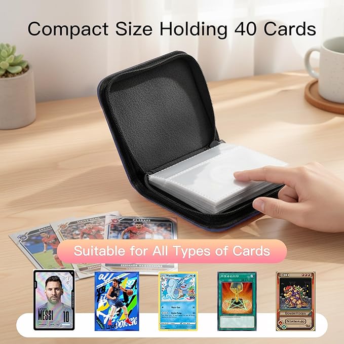 Trading Card Binder, Mini 1-Pocket Trading Card Binder with 20 Pages, Portable Card Album Holds 40 Cards for TCG, MTG, Sports Cards & Game Cards etc(Blue)