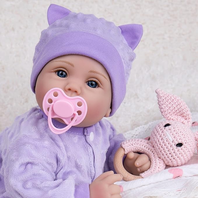 Milidool Lifelike Reborn Baby Dolls Girl-18 inch Realistic Newborn Baby Dolls, Nice Gift for for Kids Age 3 +,Purple Clothes