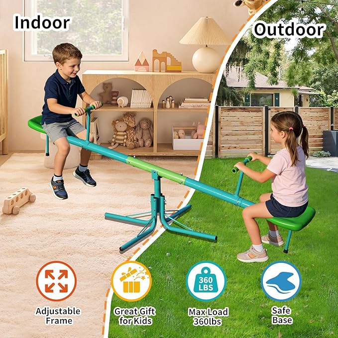 Teeter Totter Seesaw for Kids Outdoor-Sit and Spin Teeter Totter with 5-Prong Support Legs, Playground Equipment with Swiveling 360 Degrees Rotating for Aged 4-12