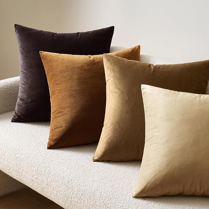 MIULEE Velvet Throw Pillow Covers 20x20 Inch Pack of 2 Golden Brown | Soft Solid Decorative Pillow Covers, Modern Luxury Home Decor, for Couch Chair Sofa Bedroom Livingroom
