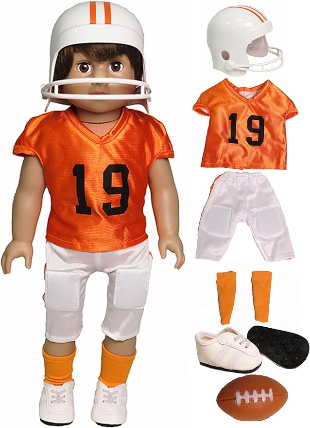 Orange and Black Football Uniform 6pc for 18-Inch Dolls | Premium Quality & Trendy Design | Dolls Clothes