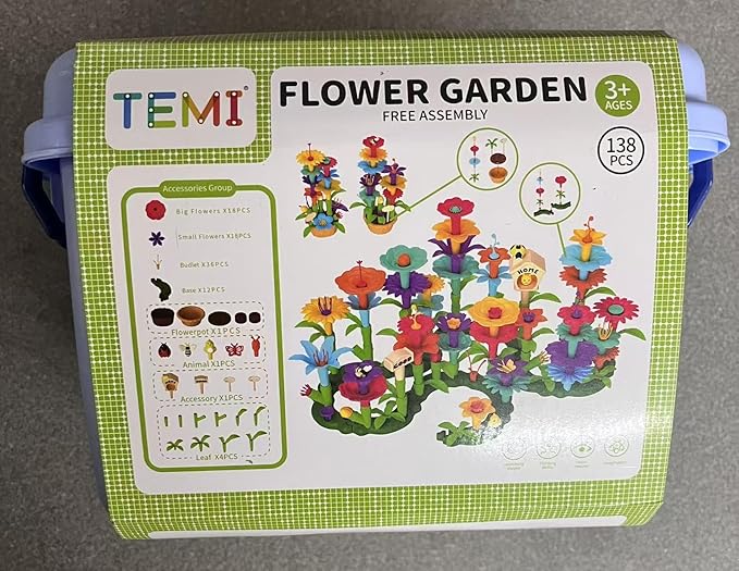 TEMI 138 PCS Flower Garden Building Toys for Girls Toys, Educational STEM Toy and Preschool Garden Play Set for Toddlers 3 4 5 6 7 8 Year Old Kids Boys Girls, Flower Stacking Toys for Kids Age 3-6
