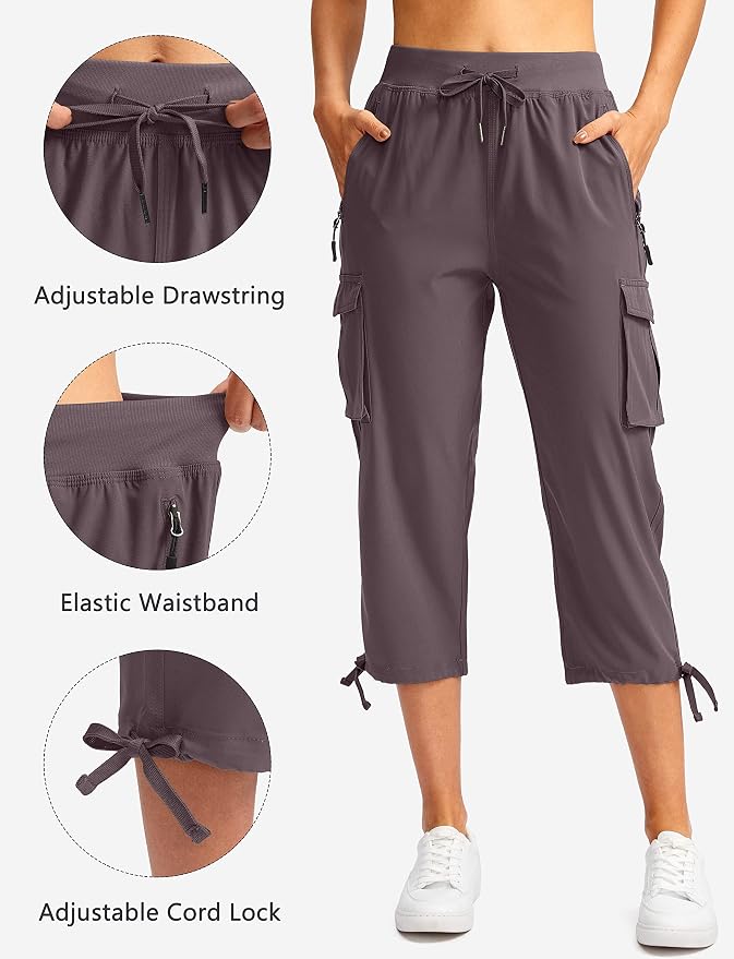 Soothfeel Women's Cargo Capris Pants with 6 Pockets Lightweight Quick Dry Travel Hiking Summer Pants for Women Casual