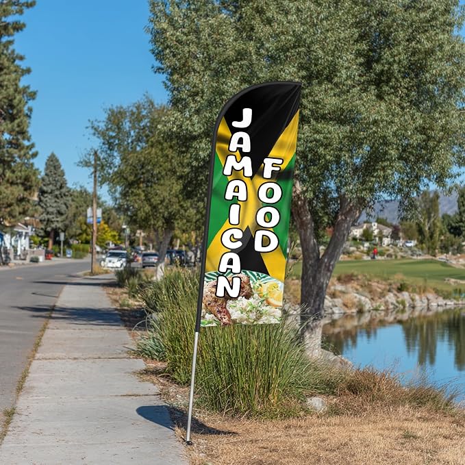 Jamaican Food Feather Flag for Storefronts 6 FT (Flagpole Not Included) | Business Advertising Flag