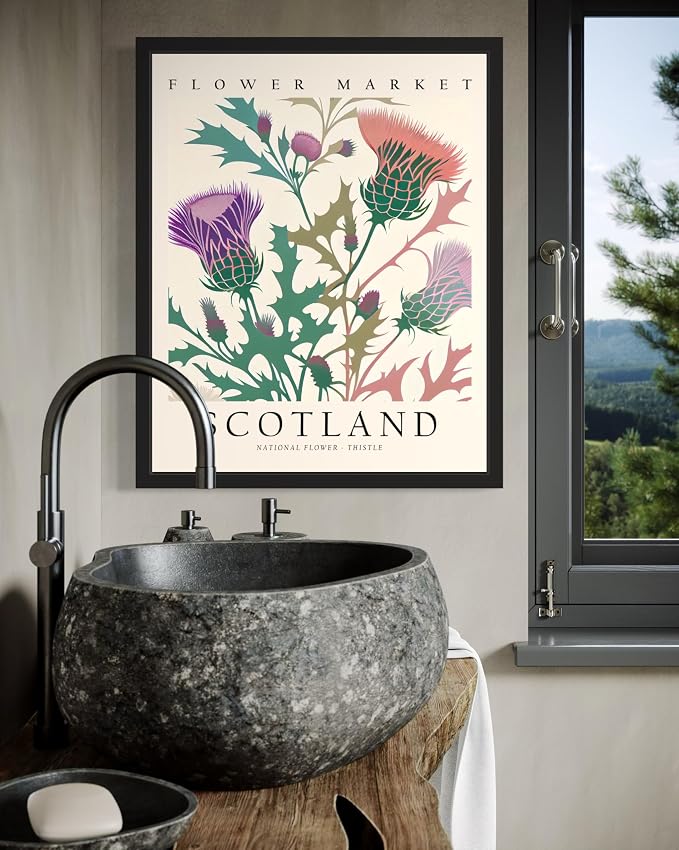 Scotland, Thristle Unframed Art Print Poster, Flower Market Wall Art, Floral Artwork Decor for Bedroom, Kitchen, Bathroom, Livingroom Decoration 52 (Scotland, Thristle, 20"L x 16"W, Unframed)