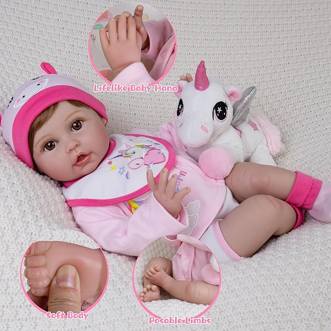 Lifelike Baby Dolls, 22-Inch Reborn Baby Dolls Soft Cloth Body Realistic Baby Doll Adorable Real Life Baby Doll with Clothes and Toy Accessories Birthday Gift for Kids 3+