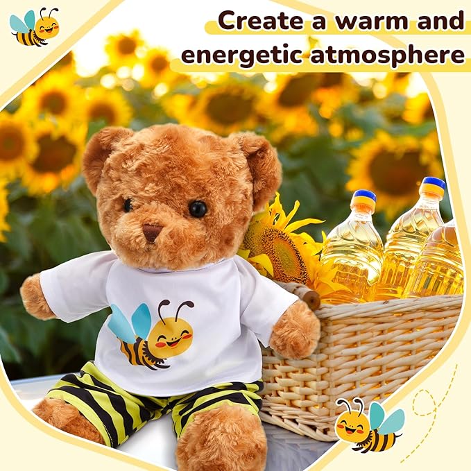 2 Pcs Bear Clothes Outfit Fit Most 12-16 Inch Stuffed Clothing Cute Plush Doll Clothes Plushy Bear Pajamas for Stuffed Make Your Own Plush Bears(Bee Style,Yellow and Black)