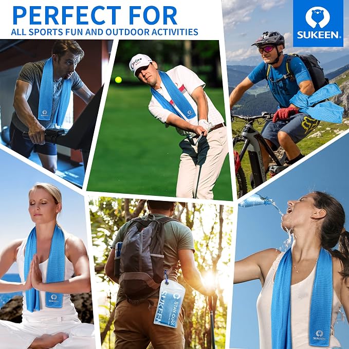 Sukeen Cooling Towel (40"x12") for Neck & Head - Soft Breathable Chilly Sweat Towel for Yoga, Golf, Gym, Camping, Running, Workout & More Activities