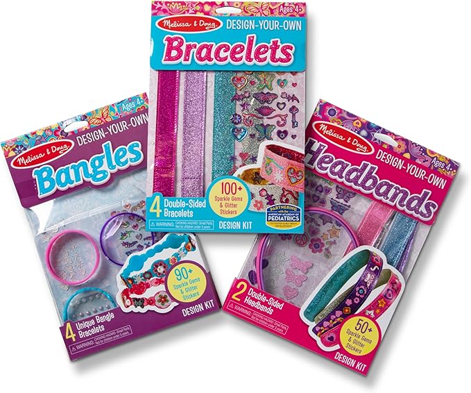 Melissa & Doug Design-Your-Own Jewelry-Making Kits - Bangles, Headbands, and Bracelets DIY Jewelry, Decorate with Stickers, Bracelet and Headband Crafting Set for Kids Ages 4+