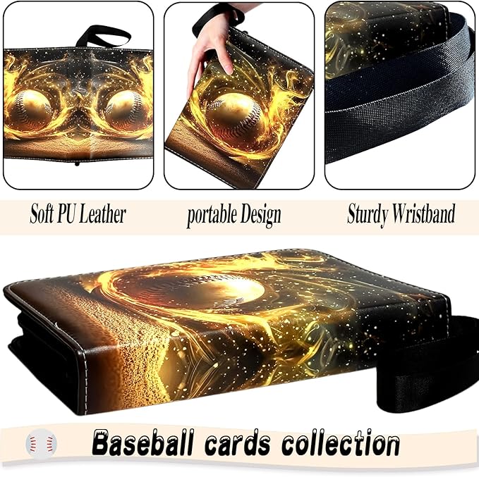Baseball Card Binder - 900 Capacity 9-Pocket Trading Card Album, Zippered PU Leather, 3-Ring Holder, Waterproof Baseball Card Storage, Ideal Christmas Holiday Gift for Kids, Fans & Collectors