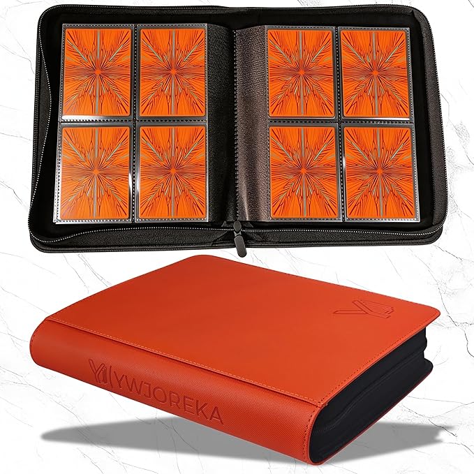 Toploader Binder 4 Pocket, Holds 128 Toploaders, Double-Sided Card Storage Binder for 3" x 4" Rigid Cards, PU Leather Album for Trading Cards & Sports Cards(orange)
