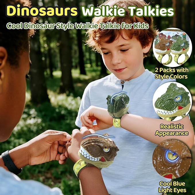 Vvinca Walkie Talkies for Kids 2 Pack Dinosaur - Toys for Boys Age 3-5 5-7 8-12 T-Rex Adjustable Strap Long Range Clear Sound Dino Walkie Talkie Outdoor Camping Christmas Birthday Gifts Toddlers