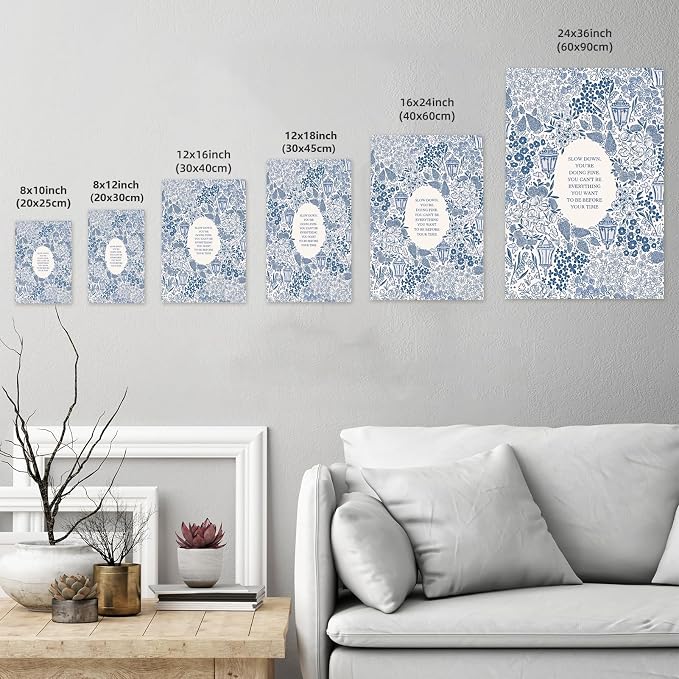 LEKDRA Slow Down You're Doing Fine Music Poster Motivational Song Lyric Blue Wall Art Vintage Positive Quote Daily Reminder Floral Canvas Print for Office Bedroom Home Decor 24x36inch Unframed