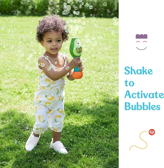 Little Kids Fisher-Price Toddler Toy Shake and Go Bubble Maraca 2-in-1 No Spill Bubble Wand and Musical Toy Maraca | Ages 18+ Months | Includes 4oz of Non-Toxic Bubble Solution
