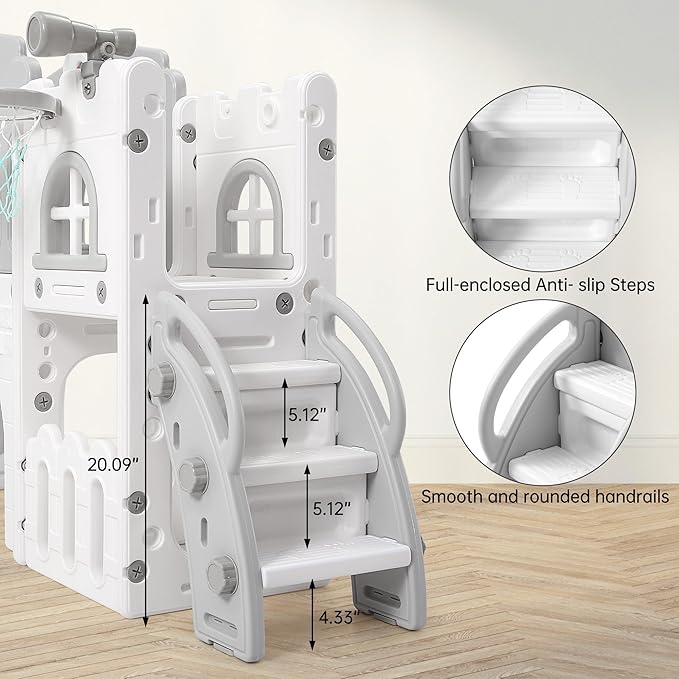 Toddler Slide 8 in 1 Toddler Playset for Toddlers Age 1-3, Baby Playset for Indoor Outdoor Playground with Climber, Crawling Tunnel, Basketball Hoop, Telescope, Toy Storage
