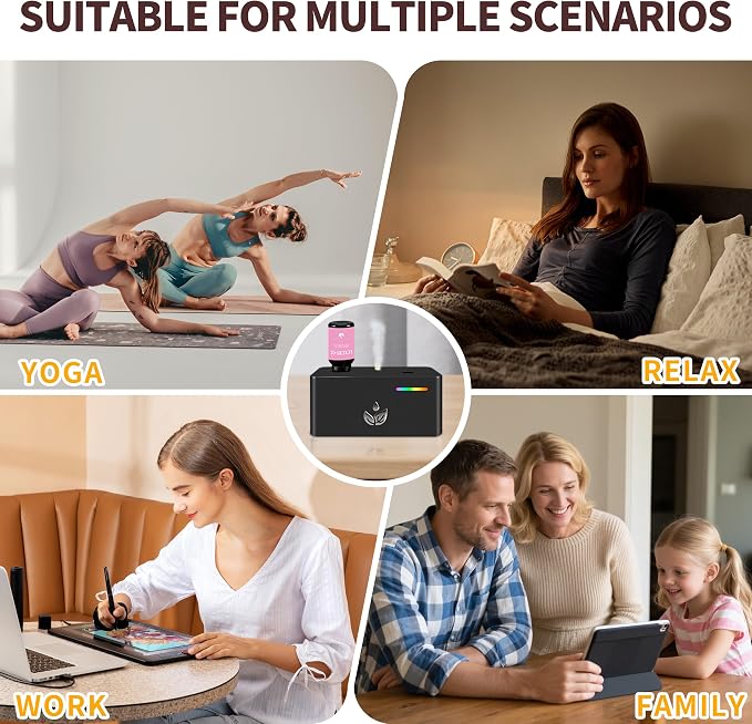 Waterless Essential Oil Diffuser with 10pcs Mixed Fragrance Oils, Automatic Scent Diffusers, Rechargeable Air Aromatherapy Diffuser with 3 Spray Modes for Home Office Hotel