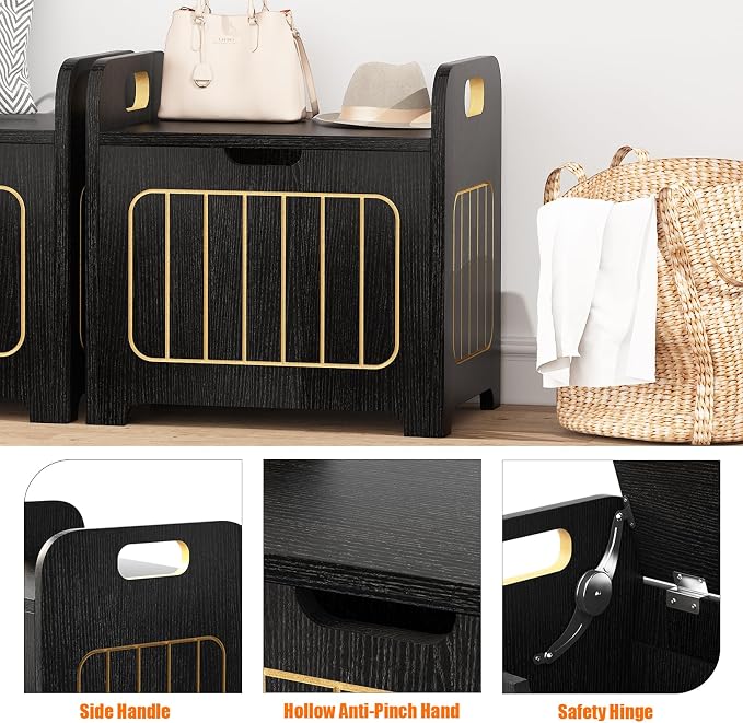 Aenuert Storage Chests, Small Cube Organizer Box,Wooden Entryway Storage (Black, With Handle)