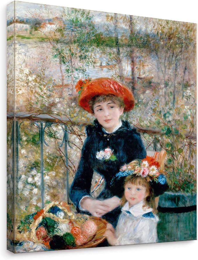 Niwo ART - Two Sisters, World's Most Famous Paintings Series, Canvas Wall Art Home Decor, Gallery Wrapped, Stretched, Framed Ready to Hang (16"x12"x3/4")