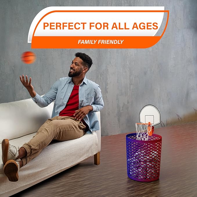Mini Basketball Trash Can Hoop Set – Clip-On Hoop with Backboard, Inflatable Ball & Pump – Indoor Office Desk or Dorm Game for Kids & Adults, Fun Gift Idea for Home or Work