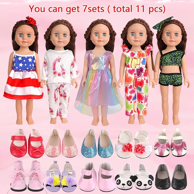 5 Sets of Doll Clothing and 2 Pairs Doll Shoes (Send by Random) for 18 Inch Doll, Hand - Made Doll Accessories Collectibles, Best Birthday Festivals Gift for Kid, Gril