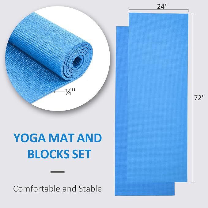 Signature Fitness All Purpose 0.25 Inch Thick High Density No Tear Exercise Yoga Mat with Strap & Lightweight Features for Indoor & Outdoor Use, Blue