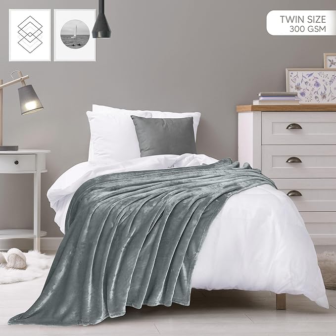 Utopia Bedding Soft Fleece Bed Blanket Twin Size Ash Grey (60x80 Inch) | Microfiber Plush Warm Lightweight Breathable Cozy Blanket Anti-Static, All Season Use, Gift for Women and Men