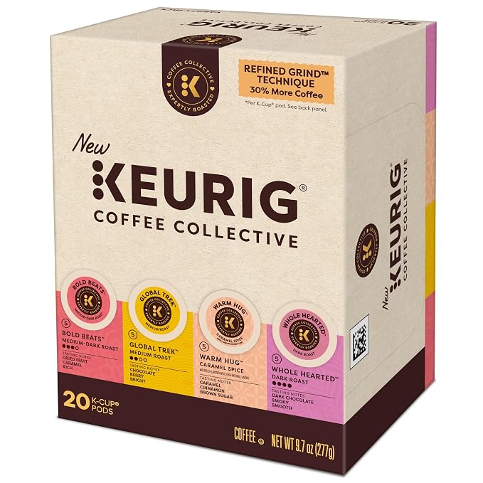 Keurig Coffee Collective Variety Pack, Bold Beats, Global Trek, Warm Hug, Whole Hearted, Single Serve Keurig K-Cup Pods, 20 Count