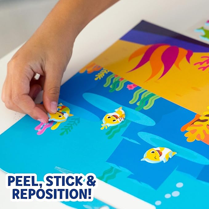Baby Shark Sticker Play Set - 100 Reusable Puffy Stickers – Baby Shark Sticker Bundle for Kids Ages 3 and Up