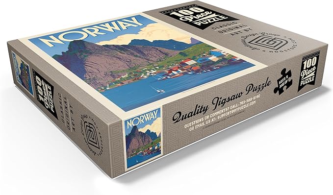 MyPuzzle Norway: The Land of Fjords, Vintage Poster - Premium 100 Piece Jigsaw Puzzle for Adults