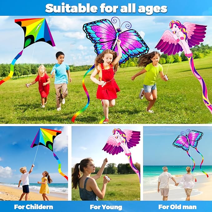 Easy to Fly Kites for Kids & Adults,Butterfly Delta Kites with String & Hand for Beach,Park,Outdoor Toys Birthday Gifts for Boys Girls Ages 4 5 6 7 8-12 Years Old