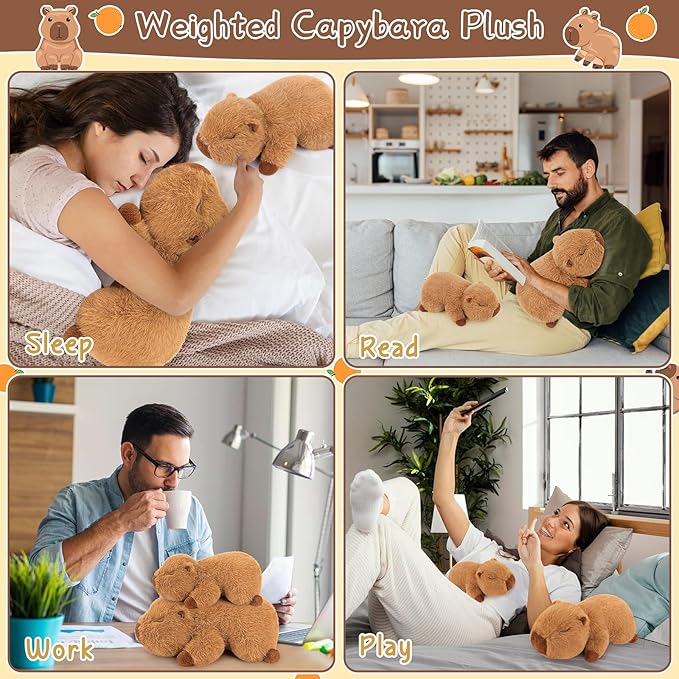 Weighted Capybara Plush Stuffed Animals-2lb 15”Kawaii Weighted Capybara Plush Toys,Cute Plushies Capybaras Plushies Animal Hugging Plushie Pillow,Soft Birthday Gifts for Adults Kids