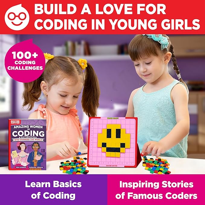 Doctor Jupiter My First STEM Pixel Art Kit, Brain Craft for Girls Ages 5+ | Birthday Gift Ideas for 5-6-7-8-9-10 Year Old Girls | Learning & Educational Coding Basics Toy with 100+ Challenges