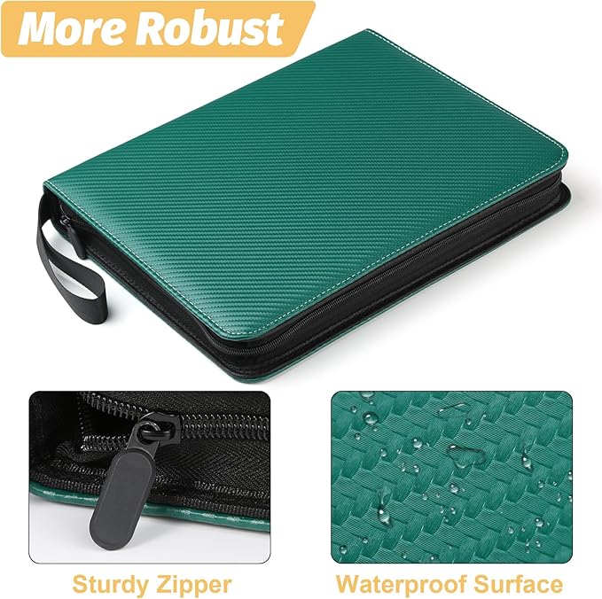 GERMUN 9 Pocket Card Binder, Premium Zip Trading Card Binder, 720 Double Sided Pocket PU Card Collection Binder, Collector Card Album, Card Folder for MTG, TCG, Sports Cards, Game Cards (Dark Green)