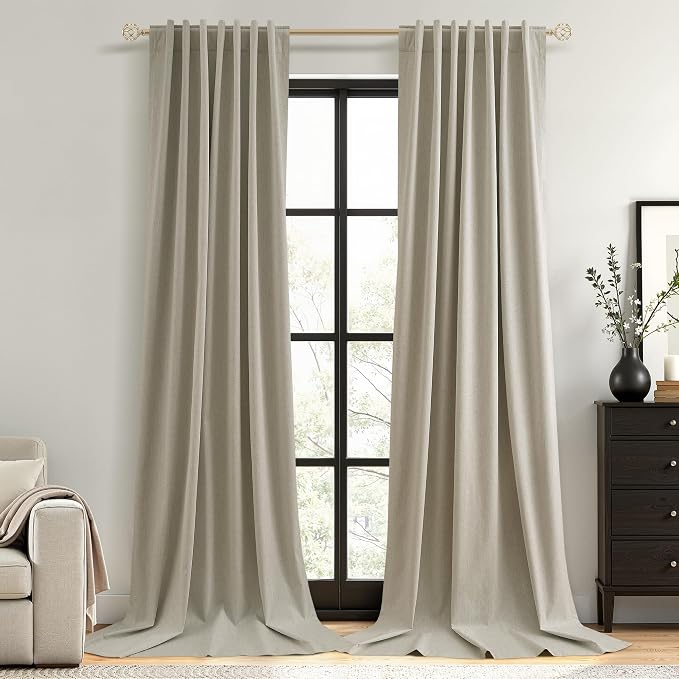 Extra Long 100% Blackout Linen Curtains for Bedroom 120 inches Long 10 FT, Thermal Insulated Room Darkening Black Out Window Drapes for Living Room, Back Tab Rod Pocket 2 Panels Set,Grey Flax,52x120