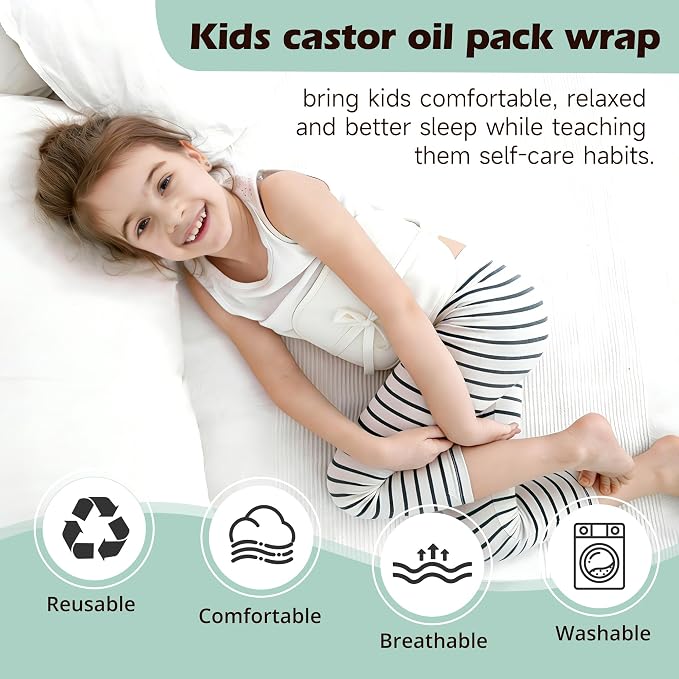 wegreeco Kids Castor Oil Pack Wrap, Reusable Kids Castor Oil Packs for Liver Stomach, Machine Washable Anti Oil Leak 1Pc with Adjustable Strap White (Oil Not Included)