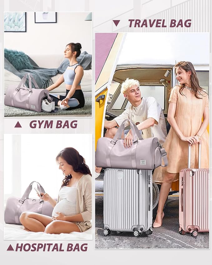 Travel Duffle Bag,Weekender Overnight Bags for Women with Shoes Compartment,Tote Gym Bag Personal Item Carry On Bag for Travel Business Trips Sport Hospital Dance Pink