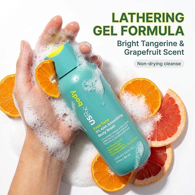 Urban Skin Rx Even Tone 5% AHA Smoothing Body Wash, Lathering Gel Formula, Deeply Cleanses, Soothes & Improves Appearance of Bumpy Texture, Blemishes & Uneven Skin Complexion, Daily Use, 13 Fl Oz